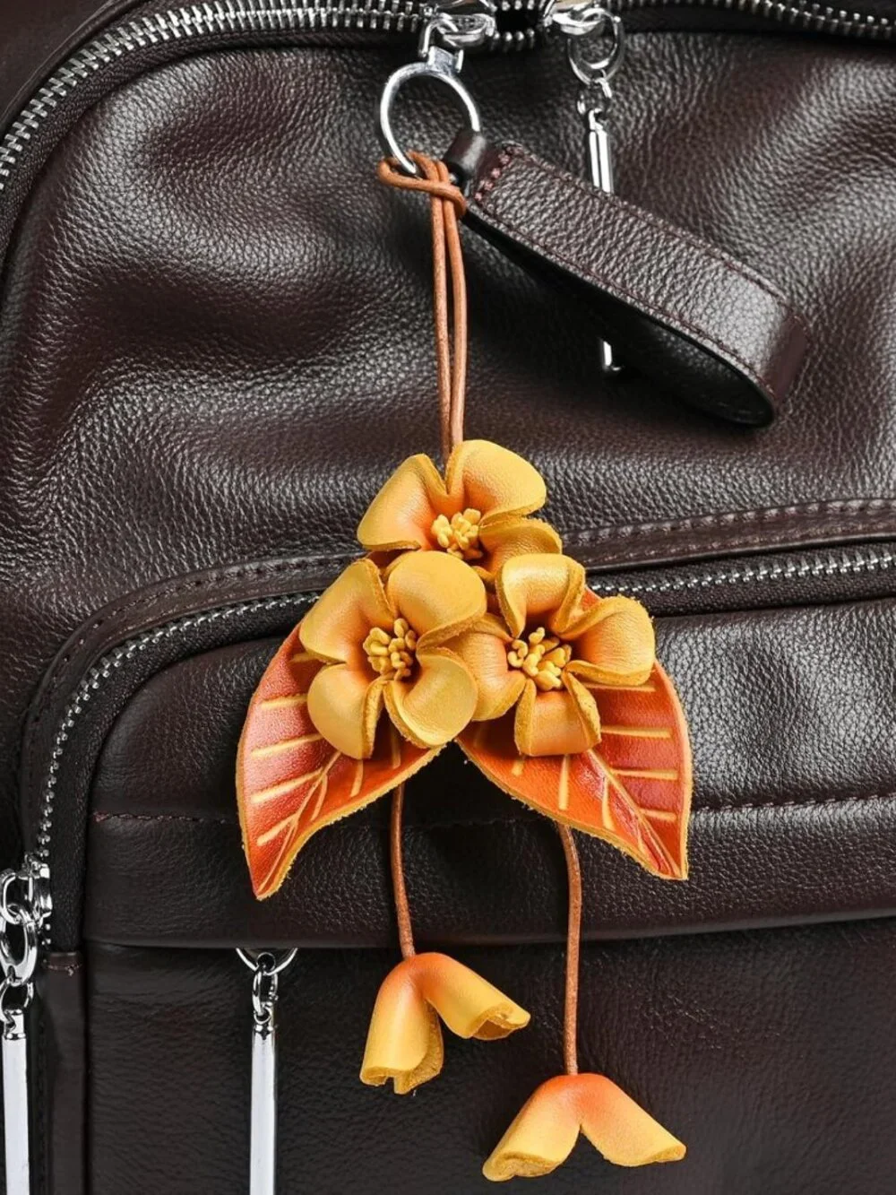 Handcrafted Leather Flower Bag Charm for Women - Unique Accessory for Handbags